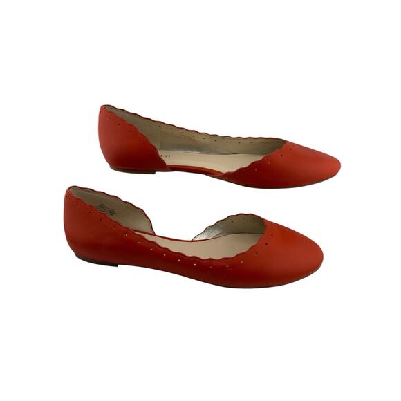 Nine West Mai Leather Ballerina Flats Orange Scalloped Edge Shoe Size 9 New - Picture 5 of 12